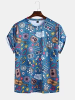 Men Graffiti Printed Casual Short Sleeve Round Neck T-Shirts