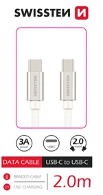 Datový kabel Swissten Textile USB-C/USB-C, 2m, stříbrná