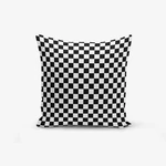 Čierno-biela obliečka na vankúš s prímesou bavlny Minimalist Cushion Covers Black White Ekose, 45 × 45 cm