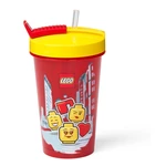 Červený téglik s žltým vekom a slamkou LEGO® Iconic, 500 ml