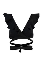 Trendyol Black Triangle Flounce Bikini Top