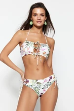 Trendyol Floral mintás pánt nélküli nyakkendős bikini felső