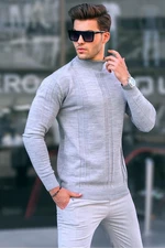 Madmext Gray Turtleneck Patterned Sweater 6825