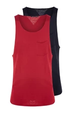 Trendyol Claret Red-Navy Blue Men's Basic Regular/Normal Cut 2-Package Sleeveless T-Shirt/Athlete with Pockets