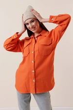 By Saygı Double Pocket Plain Stamped Shirt Orange