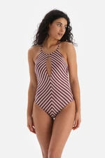 Dagi Burgundy-ecru Halterneck Swimsuit