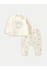 LC Waikiki Crew Neck Long Sleeve Printed Baby Girl's Sweatshirt and Pants 2-Pair Set