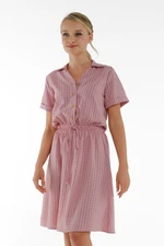 armonika Women's Dried Rose Flowers Patterned Elastic Waist Short Sleeve Shirt Dress