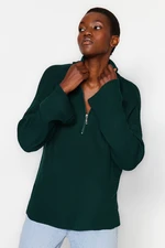 Trendyol Emerald Green Wide fit, Zippered Stand-Up Collar Knitwear Sweater