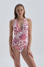 Dagi Fuchsia - White Halterneck Swimwear