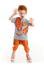 Denokids Roar Tiger Boys Gray T-shirt Orange Capri Shorts Set