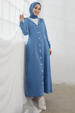 InStyle Meridia Hoodie and Buttoned Jeans Abaya - Light Blue