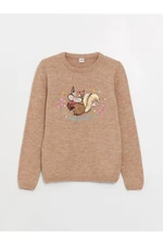 LC Waikiki Girls' Crew Neck Embroidery Long Sleeve Knitwear Sweater