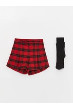 LC Waikiki Girl Kids Elastic Waist Plaid Short Skirt and Pantyhose