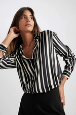 DEFACTO Oversize Fit Shirt Collar Striped Long Sleeve Satin Shirt