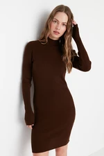 Trendyol Brown Mini Knitwear Dress with Accessory Detail