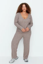 Trendyol Curve Mink Top and Bottom Set, Fine Knitwear with Zipper