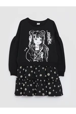 LC Waikiki Crew Neck Printed Long Sleeve Girl's Dress