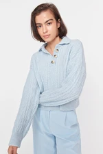 Trendyol Light Blue Crop Polo Collar Knitwear Sweater