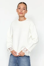 Trendyol Ecru Lace Detail Thicker Fleece Inside Oversized/Wide Knitted Sweatshirt