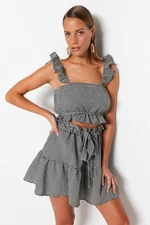 Trendyol Gingham Patterned Woven Ruffle Blouse and Skirt Set