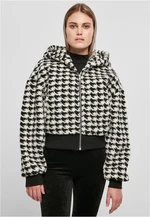 Women's Short Oversized Jacket AOP Sherpa blackhoundstooth