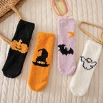 Halloween Half Fleece Coral Plush Socks Children's Halloween Cute Floor Socks Non slip Thickened Mid tube Warm Socks