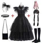 Movie Wednesday Costume for Girls 3-12 Years Gothic Winds Wednesday Cosplay Costume for Kids Halloween Carnival Party Dress