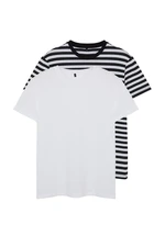 Trendyol White-Black Striped Basic Regular/Normal Cut 2-Pack Short Sleeve T-Shirt