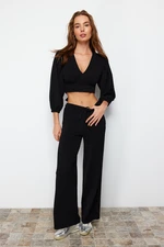 Trendyol Black Summer Thin Tie Detailed Knitwear Top and Bottom Set