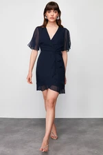 Trendyol Navy Blue Double Breasted Skirt Ruffle Detailed Chiffon Lined Mini Woven Dress