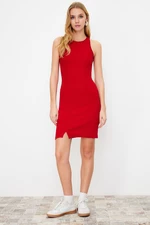 Trendyol Red Slit Detailed Fitted Halter Neck Mini Stretchy Knitted Pencil Dress