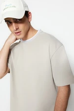 Trendyol Limited Edition Stone Oversize/Wide Cut Knit Banded Textured Pique T-Shirt