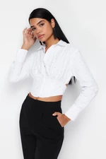 Trendyol Bridal White Fitted Corset Detail Shiny Stone Shirt