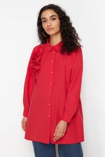 Trendyol Red Applique Flower Detailed Cotton Woven Shirt