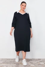 Trendyol Curve Navy Blue Polo Collar Midi Knitted Dress