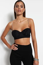 Trendyol Black Crop Lined Shiny Stone Woven Bustier