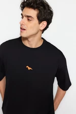 Trendyol Black Oversize Fit Okrągły Dekolt Krótki Rękaw Dinozaur Haftowany 100% Bawełniany T-shirt