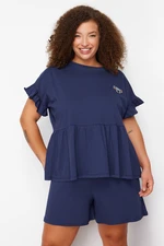 Trendyol Curve Navy Blue Koala Embroidered Single Jersey Knitted Pajamas Set