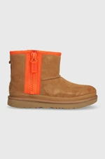 Dětské semišové sněhule UGG KIDS CLASSIC MINI ZIPPER TAPE L béžová barva