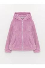 LC Waikiki Girls' Hooded Basic Long Sleeve Plush Zipper Sweatshirt