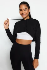 Trendyol Black Super Crop Hoodie Sports Sweatshirt