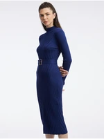 Navy blue women's knitted midi dress ORSAY