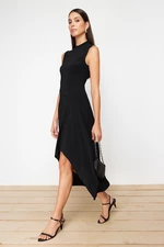 Trendyol Black Asymmetric High Neck Zero Sleeve Flexible Knitted Midi Dress