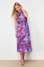 Trendyol Purple Floral Print A-line Chiffon Lined Maxi Woven Dress