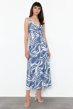 Trendyol Indigo Fitted Ruffle Detailed Sleeveless Flexible Knitted Maxi Dress