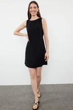 Trendyol Black Straight Cut Mini 100% Linen Woven Dress with Back Tie Detail