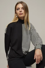 Cool & Sexy Women's Black and White Half Turtleneck Cowskin Print Blouse Yi2037