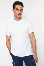 Trendyol White Regular/Normal Cut Collar Buttoned Basic T-shirt