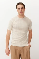 Trendyol Beige Slim-Narrow Fit Cotton Crew Neck Basic Knitwear T-shirt